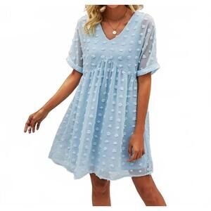 NEW EPRETTY baby doll swiss dot mini dress in light blue